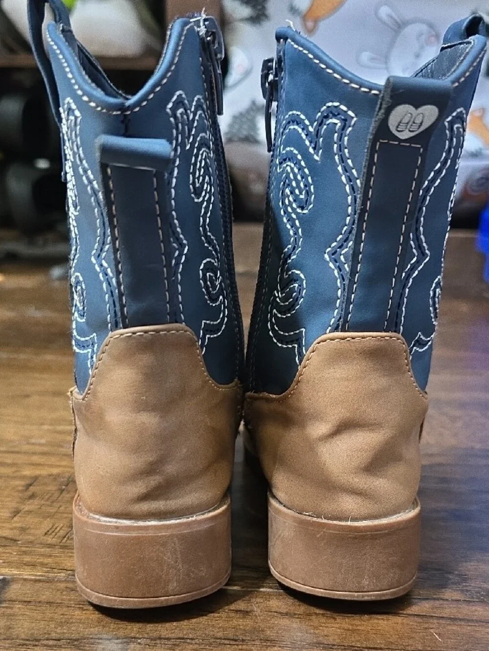 Kids Two-Tone Western Zip Boots in Brown & Navy